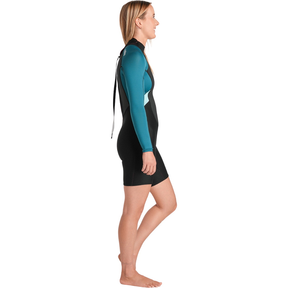 2026 C-Skins Womens Element 3/2mm Long Sleeve Back Zip Spring Wetsuit C-EL32SPW - Black / Emerald / Ice Blue